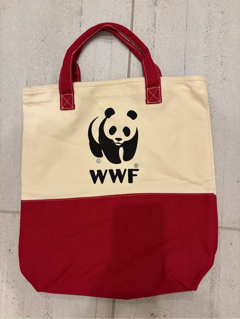NEW Two-Tone Red and Cream Canvas WWFTote Bag